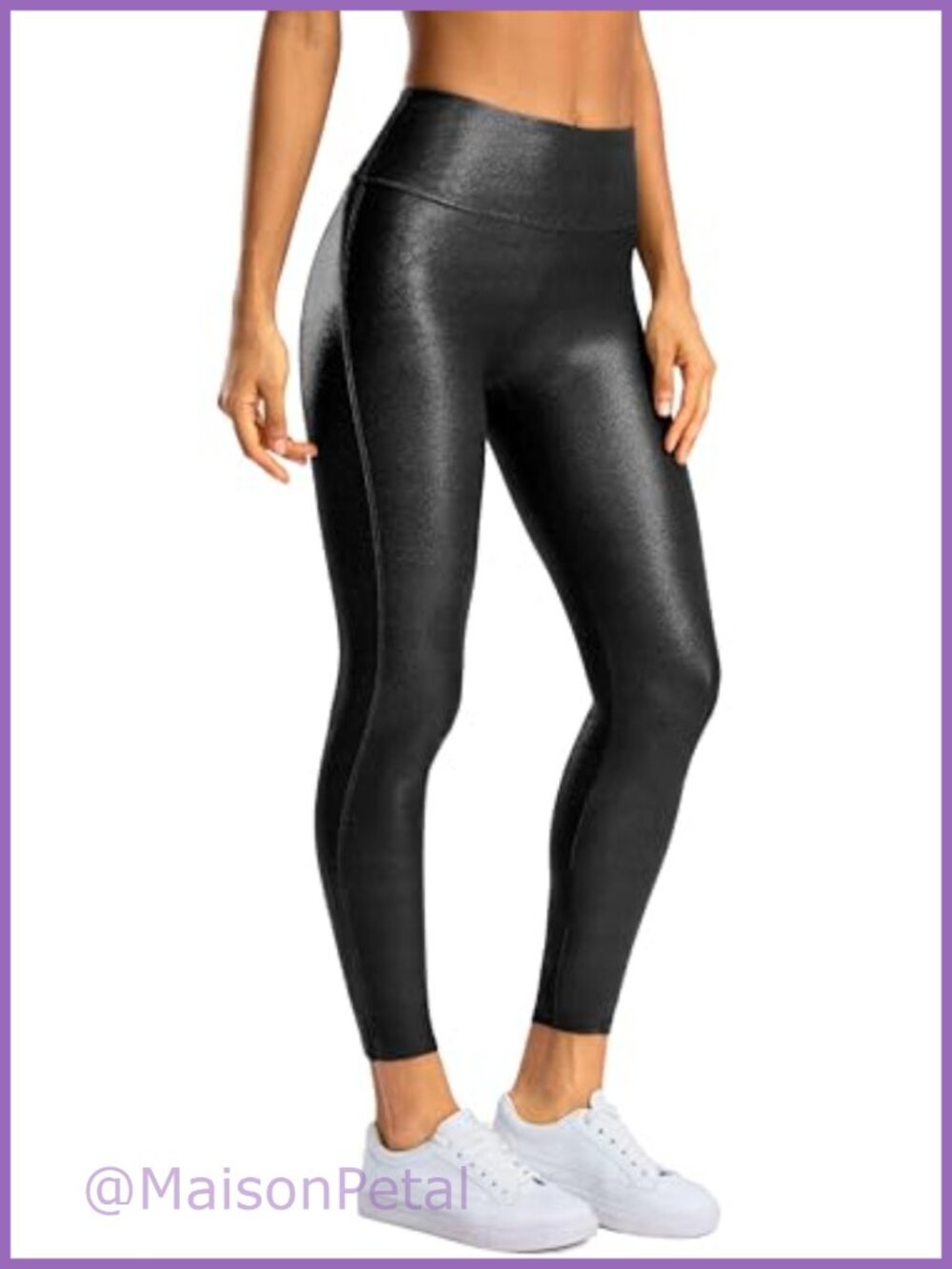Faux Leather Leggings High Waisted Stretch Tummy Control Pleather Tights